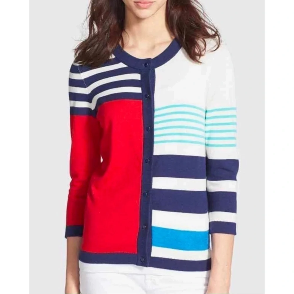 Kate Spade Ollie Stripe Cotton‎ Cashmere Cardigan in Multi Monaco Stripe M